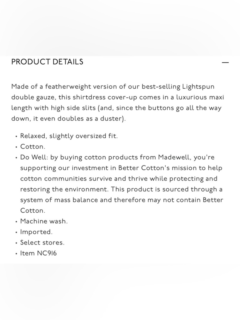 NWT: Madewell Light Spun Cover up Maxi Shirt Dress - Picture 7 of 7